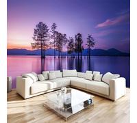 NYSMGS Mountains Trees Photo Wallpaper 3D Wall Mural, Nonwoven Wall Paper Murals Wall Art for Bedroom Living Room Office Home Decor, Sunrise Purple Nature Wallpaper 250x175cm Poster Picture 4H205