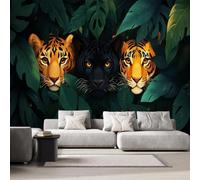 NYSMGS Photo Wallpaper Non-Woven Tiger Animal 300 x 210 cm | panoramic wallpaper Tropical Leaf Jungle wall mural for living room, bedroom and kids room feature wall decor 1-127