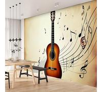 NYSMGS Retro Guitar Photo Wallpaper 3D Wall Mural, Nonwoven Wall Paper Murals Wall Art for Bedroom Living Room, Music Musical Notes Wallpaper 200x140cm Poster Picture for Office Home Decor 3H736