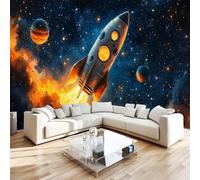 NYSMGS Retro Rocket Photo Wallpaper 3D Wall Mural, Nonwoven Wall Paper Murals Wall Art for Bedroom Living Room Office Home Decor, Space Wallpaper 200x140cm Poster Picture 4H435