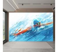 NYSMGS Swimmer Photo Wallpaper 3D Wall Mural, Nonwoven Wall Paper Murals Wall Art for Bedroom Living Room Office Home Decor, Blue Watercolor Wallpaper 200x140cm Poster Picture 5A148