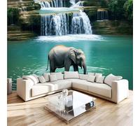NYSMGS Waterfall Elephant Photo Wallpaper 3D Landscape Animals Wall Mural, Nonwoven Wall Paper Murals Wall Art for Bedroom Living Room Office Home Decor, Wallpaper 150x105cm Poster Picture 5C28