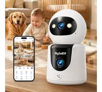 NyteElf 2K Dual Lens Indoor Security Camera, 2.4GHz & 5GHz WiFi PTZ Camera | Dual Screen Display, One-Touch Call, Baby Cry Detection, Human Auto Tracking, Full Color Night Vision, Baby Pet Elder Monitor