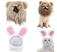 Nyutcwe 2Pcs Cat Costumes, Bunny Ears & Cat Lions Mane Kitten Costume with Ears, Fluffy, Authentic Outfit for Party Birthday Theme Photo Prop for Cats & Small Dogs