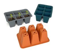 Nyutcwe 3Pcs Silicone Seed Starting Trays, Anti-drop and Reusable 6 Cell Seed Starter Tray Easy to Release for Indoor Outdoor Plants Silicone Starting Trays