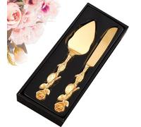 Nyutcwe Cake Cutting Set for Wedding Gold Cake Cutter and Server Set with Rose Handle Elegant 2Pcs Serving Gift for Engagement, Anniversary, Birthday, Party