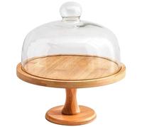 Nyutcwe Cake Stand 9 Inch Wooden Cake Stand with Clear Glass Lid Detachable Dome Multi-functional Holder for Party Dessert Cheese Fruit Display and Storage