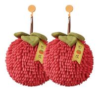 Nyutcwe Fuzzy Ball Hand Towel 2Pcs Cute Soft Absorbent Chenille Hand Drying Towels with Hanging Rope 6.7in Decorative Towels for Kitchen Bathroom, Red