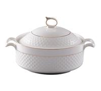 Nyutcwe Soup Tureen Ceramic, 1.5L White Serving Bowls with Gold Border Double Handle Soup Tureen with Lid and Ladle Set for Pasta
