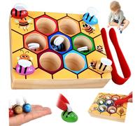 Nyutcwe Toddler Matching Game Hand-Eye Coordination Hive Board Game with 7 Beehives & 7 Bees Educational Wood Hive for Teamwork and Social Skills Development
