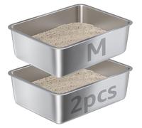 Nyutu 2Pcs Medium Stainless Steel Cat Litterbox,Stainless Steel Litter Box for Kitten and Rabbits, Easy Clean Non Stick No Smell