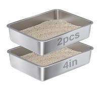 Nyutu 2Pcs Stainless Steel Litter Box 4" high, M-Metal Cat Litterbox, Easy Clean Non Stick No Smell