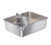 Nyutu Stainless Steel Litter Box for Kitten and Rabbits 6" high, M Stainless Steel Cat Litterbox, Easy Clean Non Stick No Smell