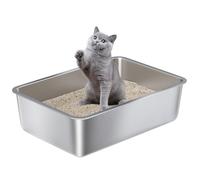 Nyutu Stainless Steel Litter Box Large, L Stainless Steel Cat Litterbox, Easy Clean Non Stick No Smell