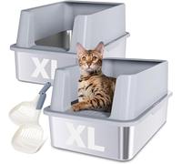 Nyutu XL Stainless Steel Litter Box 2 Pack, 24x16x12 Inches Extra Large High Sided Metal Cat Litter Box with Lid, Easy Clean, Non Stick & No Smell
