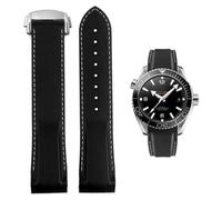 Nywing FOUUA Watch Strap for Omega Watch Strap Seamaster PLANET OCEAN Silicone Rubber 20mm 22mm Deployment Buckle Silicone Suitable for Omega Seamaster SpeedMaster City, Black/White, 22mm, Straps