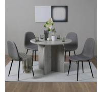 Home Garden Direct NYX Dining Set Round Table Stone Effect x 4 Linen Chairs Light Grey Home Garden Direct Light Grey