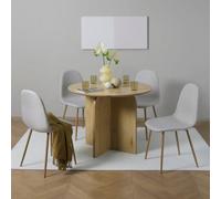 Home Garden Direct NYX Dining Set Round Table in Wood Effect & x 4 Linen Chairs Beige Home Garden Direct Beige