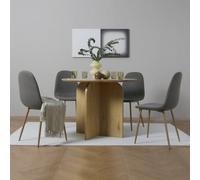 Home Garden Direct NYX Wood Effect & x 4 Linen Chairs Dark Grey Home Garden Direct Dark Grey