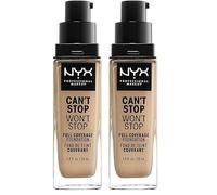 NYX Professional Makeup 24 Hour Full Coverage Lightweight Foundation, Can't Stop Won't Stop, Long Lasting, Waterproof, Vegan Formula, Matte Finish, Shade: Soft beige (Pack of 2)