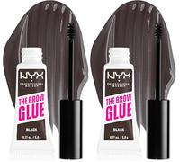NYX Professional Makeup Brow Gel, The Brow Glue, Tinted Eye Brow Gel, Instant Brow Styler for Laminated Brow Look with 24 Hour Extreme Hold, Non-Sticky, Black (Pack of 2)