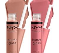 NYX Professional Makeup Butter Gloss, Non-Sticky Lip Gloss, For Supple & Kissable LIps, High Shine Finish, For Sheer, Glossy Lip Gloss, Colour: Madeleine & Tiramisu, Duo pack