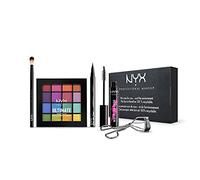 NYX Professional Makeup Full Eye Look Makeup Set, Ultimate Eye Shadow Palette Brights, Blending Brush, Epic Ink Eye Liner, Eyelash Curler, Worth the Hype Mascara