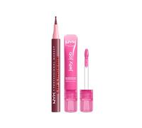 NYX Professional Makeup Lip Bundle, Jelly Job Peptide Infused Gloss in Icing + NYX Professional Makeup Lip Lingerie Lip Liner Stain Seamless All Day Stain Waterproof in Hot & Heavy