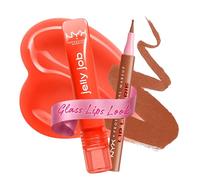 NYX Professional Makeup Lip Bundle, Jelly Job Peptide Infused Gloss in Orange Ya ? + NYX Professional Makeup Lip Lingerie Lip Liner Stain Seamless All Day Stain Waterproof in Barely There