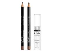 NYX PROFESSIONAL MAKEUP Slim Lip Pencil (Espresso) + Butter Gloss (Sugar Glass Clear) 3-Pack Bundle