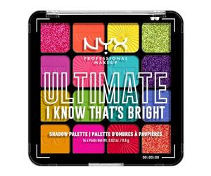 NYX Professional Makeup Ultimate Shadow Palette, 16 Vibrant True-To-Pan Eyeshadow Shades, Metallics, Shimmers, Colours and Nudes in Pressed Pigments, Vegan, I Know That's Bright, 0.8 g