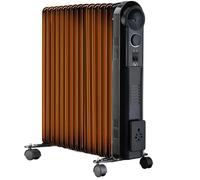 Nyxi 11-Fin Oil Filled 2500W Heater Radiator - 3 Power Settings, Safety Overheat Protection, Portable with Castor Wheels & Cord Storage (Black, Model 3898)