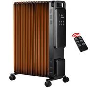 Nyxi 11-Fin Oil Filled 2500W Heater Radiator with Remote Control - 3 Power Settings, LED Display, 24-Hour Timer, Safety Overheat Protection, Portable with Castor & Cord Storage (Black, Model 904)