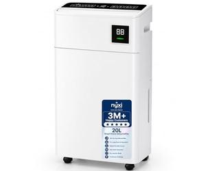 Nyxi 20L Per Day Dehumidifier, Powerful Moisture Removal for Large Room & Basement with Digital Humidity Sensor, Ultra Quite, XL, Dry Laundry, Continuous Drainage, Removes Condensation, Humidity, Damp