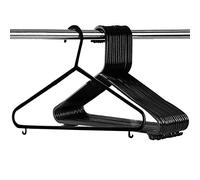 Nyxi 25 X Adult Plastic Clothes Hangers Pack with Suit Trouser Bar and Accessory Hooks, Slim Space Saving Wardrobe Hangers, 37.5cm Wide for Everyday Use, Black