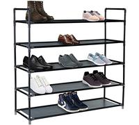 Nyxi 5 Tier, 25 Pairs Shoe Rack Multipurpose Stand or Standing Tier Storage Organiser in Black & Grey Colours L 86cm x (W) 28cm x (H) 82.5cm (Black)