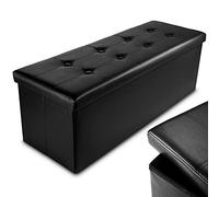 Nyxi Faux Leather 110 * 38 * 38cm Black Ottoman Foldable Storage Boxes Seat Foot Stool Storage Box with Lids for Kids Toys, Bedroom, Hallway, Living Room