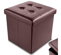 Nyxi Faux Leather 38 * 38 * 38cm Brown Ottoman Foldable Storage Boxes Seat Foot Stool Storage Box with Lids for Kids Toys, Bedroom, Hallway, Living Room