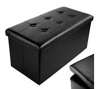 Nyxi Faux Leather 76 * 38 * 38cm Black Ottoman Foldable Storage Boxes Seat Foot Stool Storage Box with Lids for Kids Toys, Bedroom, Hallway, Living Room