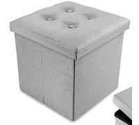 Nyxi Ottoman 38 * 38 * 38cm Foldable Storage Boxes Seat Foot Stool Storage Box with Lids for Kids Toys, Bedroom, Hallway, Living Room Light Grey