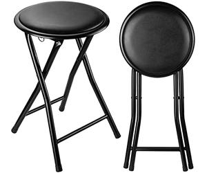 Nyxi Round Compact Folding Stool Chair for Home Office (1 X Stool, Black)