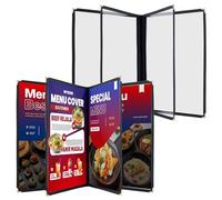 NYXOVA 2 Pack 8.5 x 11 Inch Menu Covers, 4 Page Clear PVC Menu Sleeves | Double Stitched Restaurant Menu Holders, Black Menu Covers for Food, Drink & Wine Menus