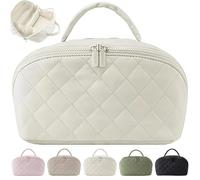 NYXRKJ Petition Makeup Bag for Woman, Petition Makeup Bag, Expandable Makeup Bags, Spacious 180° Open Cosmetic Organizer for Toiletries & Brushes Large Capacity with Compartments, White, Multi