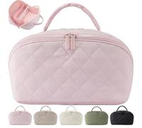 NYXRKJ Petition Makeup Bag for Woman, Petition Makeup Bag, Expandable Makeup Bags, Spacious 180° Open Cosmetic Organizer for Toiletries & Brushes Large Capacity with Compartments, Pink