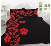 NZ Alyssa Floral Printed Design Luxurious Modern Style Duvet Cover Sets Reversible Bedding Sets (Red/Black, Super King)