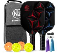 NZ ESSENTIALS Pickleball Paddle Set 2 Fiberglass Lightweight Rackets, 4 Pickleballs,1 Carrybag, 2 Non-Slip Overgrips & 2 Cooling Towels. High Shock Absorption Design for Indoor & Outdoor Players!