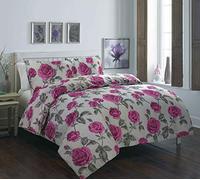 NZ Meadow Rose Flower Printed Design Luxurious Duvet Cover Sets Reversible Bedding Sets (Grey, Super King)