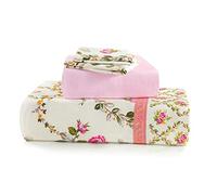 NZ Olivia Floral Pattern Flannelette 100% Natural Brushed Cotton Thermal Fitted and Flat Sheet Set With Pillowcases (Pink, Double Size Sheet Set)