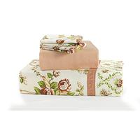 NZ Olivia Floral Pattern Flannelette 100% Natural Brushed Cotton Thermal Fitted and Flat Sheet Set With Pillowcases (Natural, King Size Sheet Set)