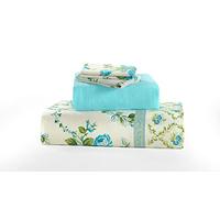 NZ Olivia Floral Pattern Flannelette 100% Natural Brushed Cotton Thermal Fitted and Flat Sheet Set With Pillowcases (Teal, Double Size Sheet Set)